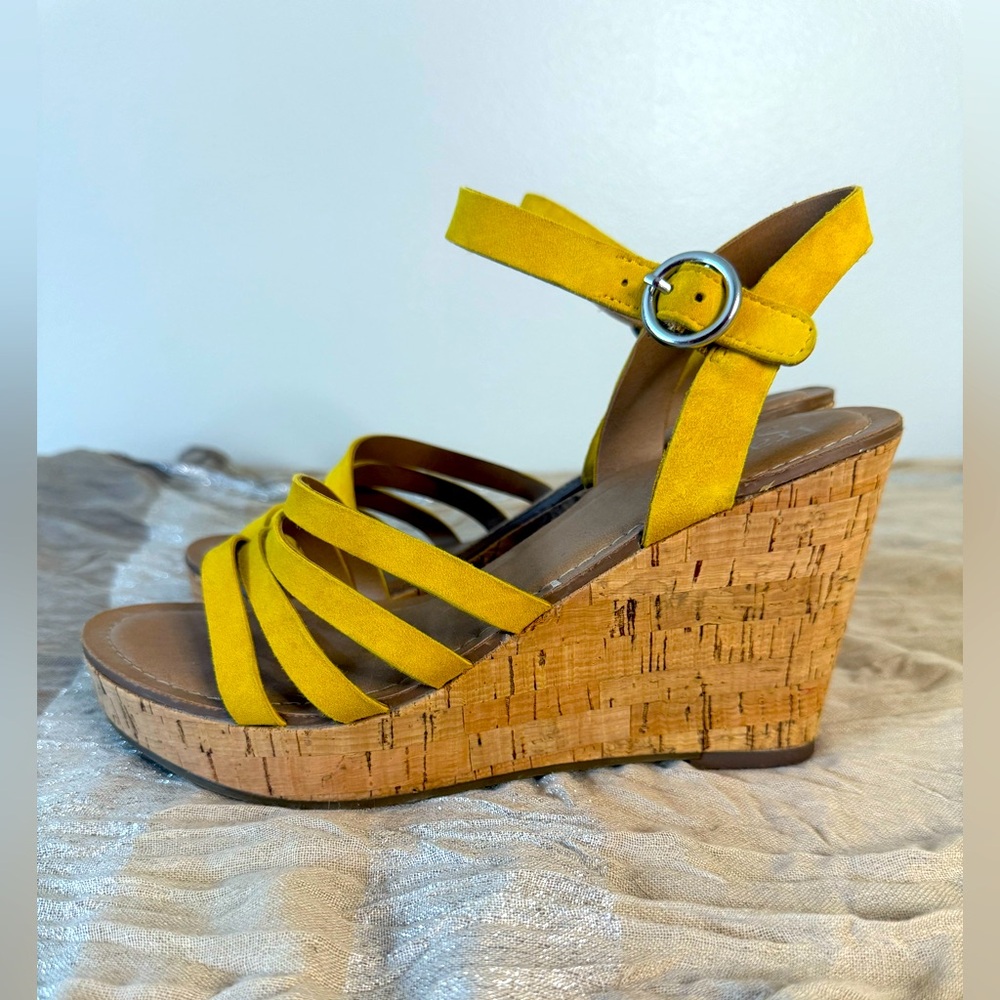 Franco Sarto Yellow Platform Wedge Sandals